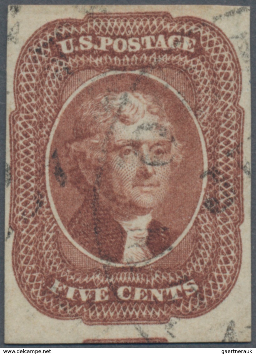Vereinigte Staaten Von Amerika: 5c Jefferson 1863 (Scott 12), Very Wide Margin At Bottom With Tiny P - Andere & Zonder Classificatie