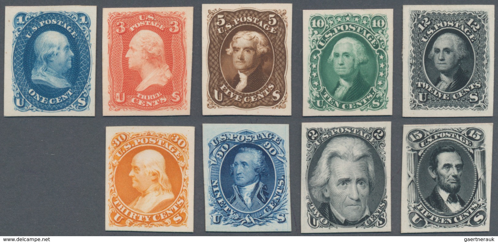 Vereinigte Staaten Von Amerika: 1c/90c 1861-63 Issues, Plate Proof On Card (Scott 63P4-69P4, 71P4, 7 - Other & Unclassified