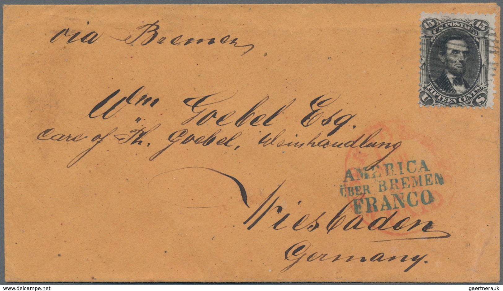 Vereinigte Staaten Von Amerika: 1867, Transatlantic Letter Fanked With 15 C. Lincoln Sent By BREMEN - Andere & Zonder Classificatie