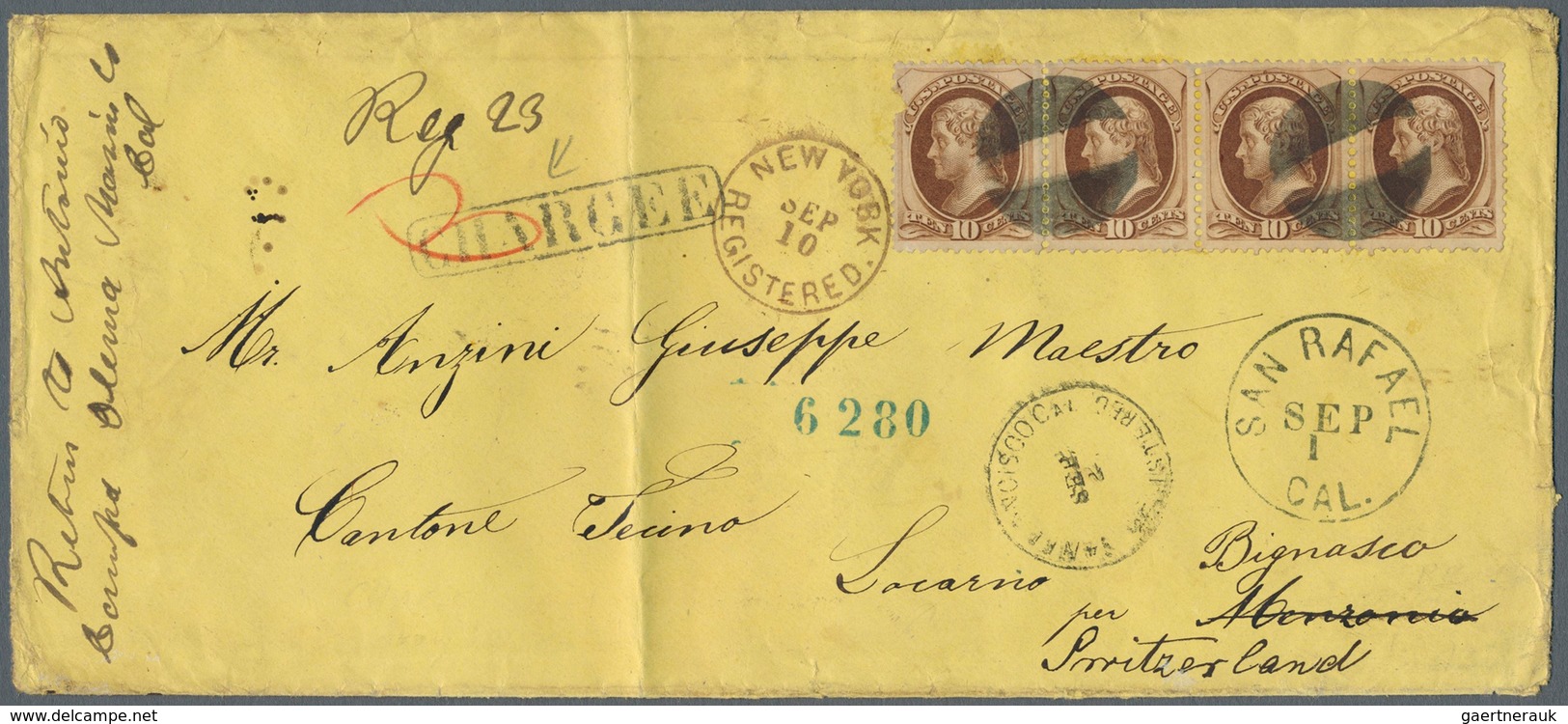 Vereinigte Staaten Von Amerika: 1870, Registered Envelope (vert. Fold) Bearing 10 C Jefferson In Str - Altri & Non Classificati