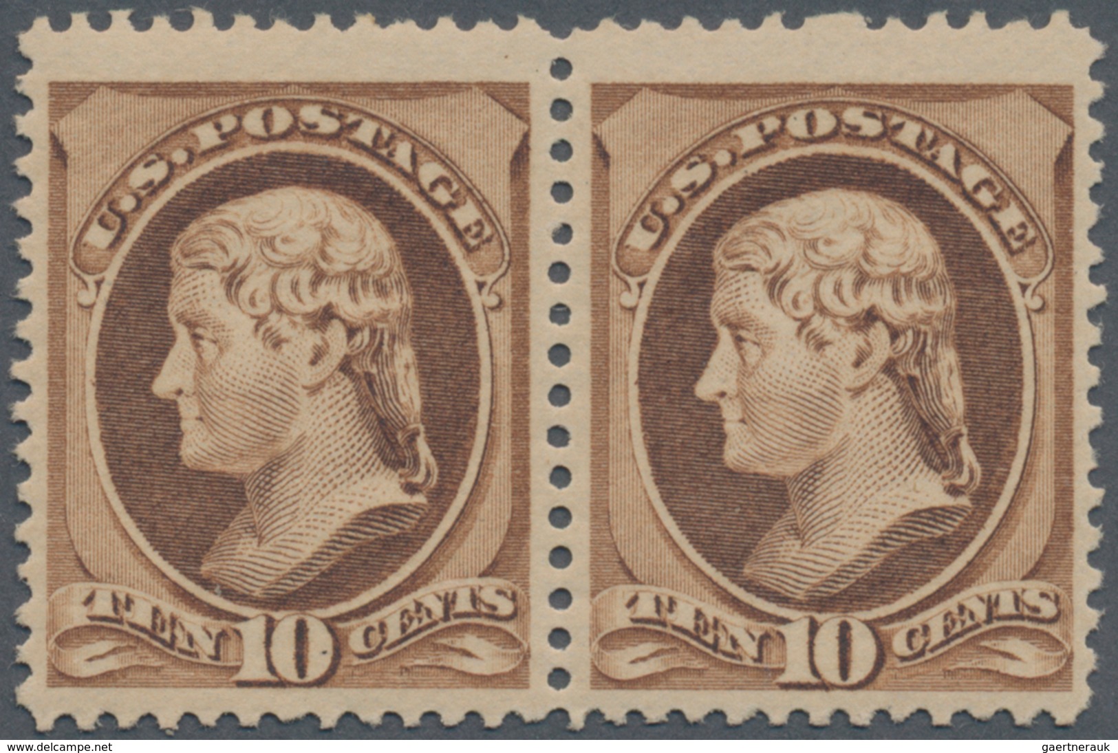 Vereinigte Staaten Von Amerika: 10c Jefferson 1882 Issue (Scott 209), Never Hinged Horizontal Pair, - Other & Unclassified