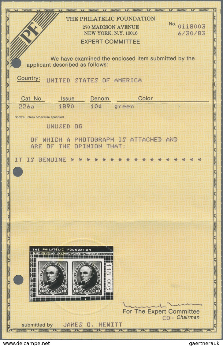 Vereinigte Staaten Von Amerika: 10c 1890 Plate Proof On Stamp Paper (Scott 226P5), Horizontal Pair, - Andere & Zonder Classificatie