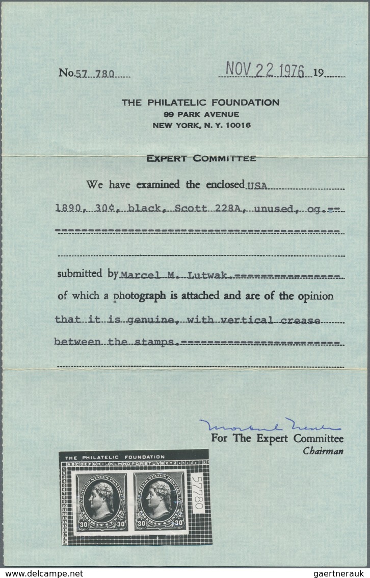 Vereinigte Staaten Von Amerika: 30c 1890 Plate Proof On Stamp Paper (Scott 228P5), Horizontal Pair, - Andere & Zonder Classificatie