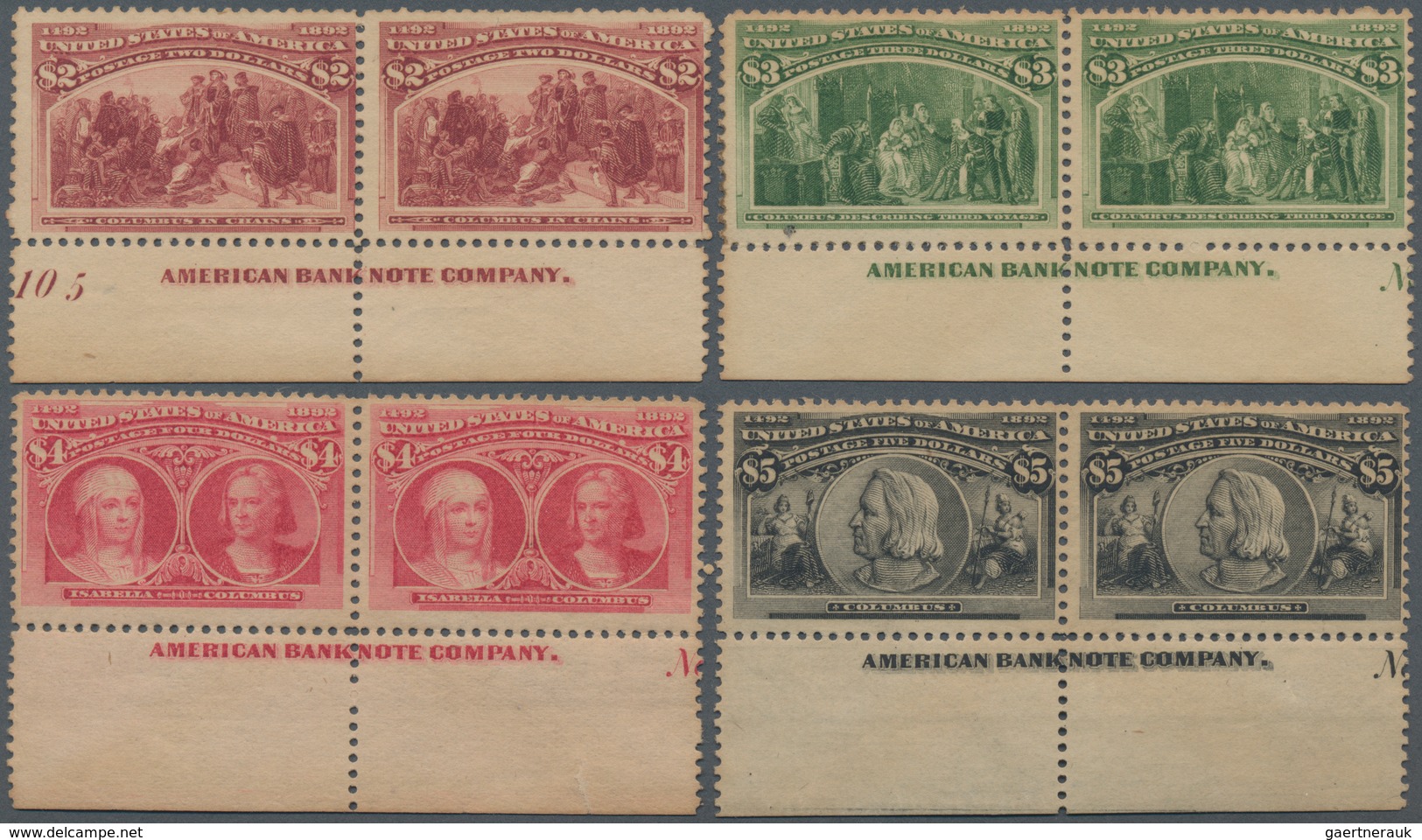 Vereinigte Staaten Von Amerika: 1c-$5.00 Columbus Issue (Scott Nos. 230-245), Complete Set Of Imprin - Sonstige & Ohne Zuordnung