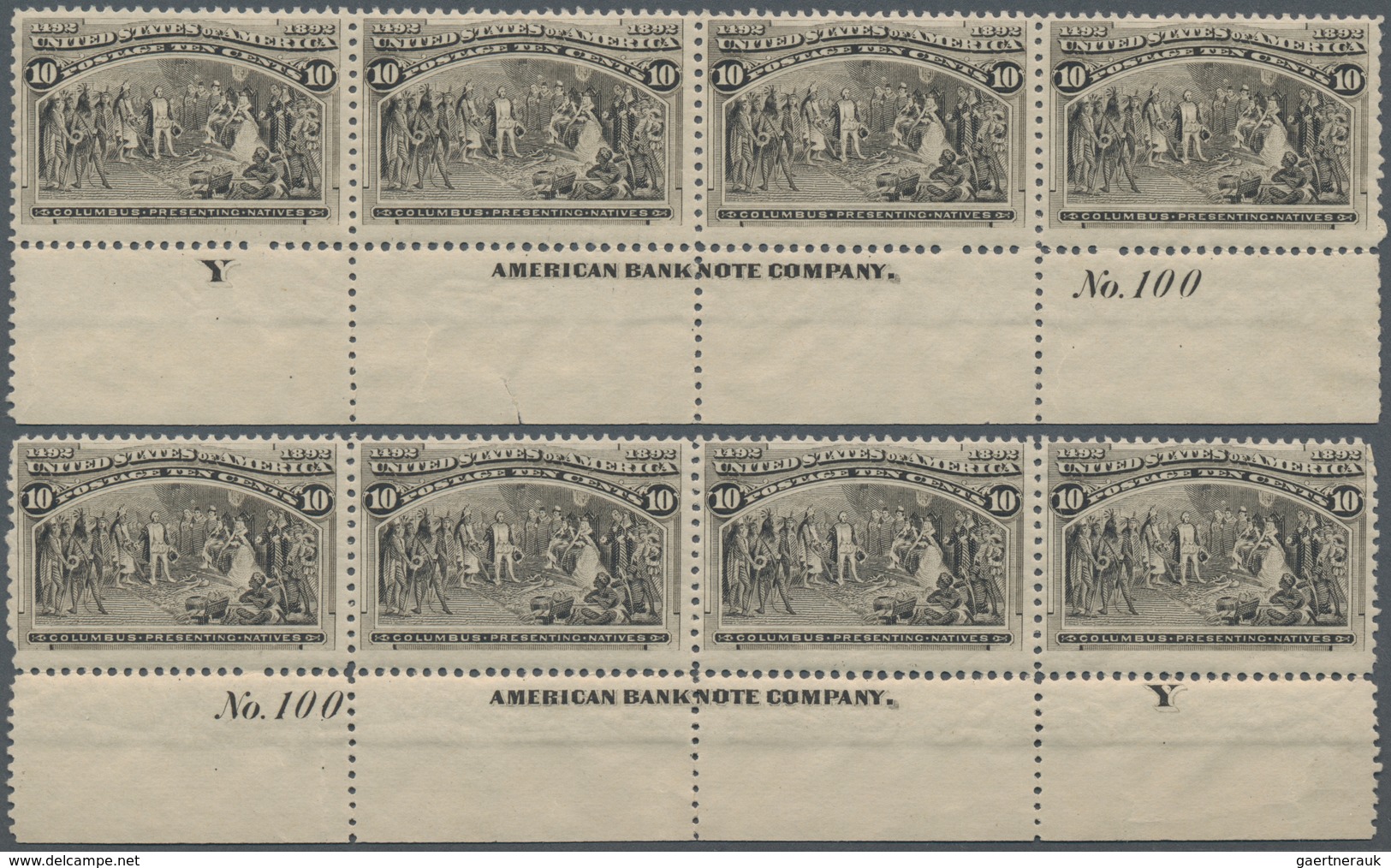 Vereinigte Staaten Von Amerika: Columbian Issue Plate No. And Imprint Strips Of Four, 2c (7), 3c, 4c - Other & Unclassified