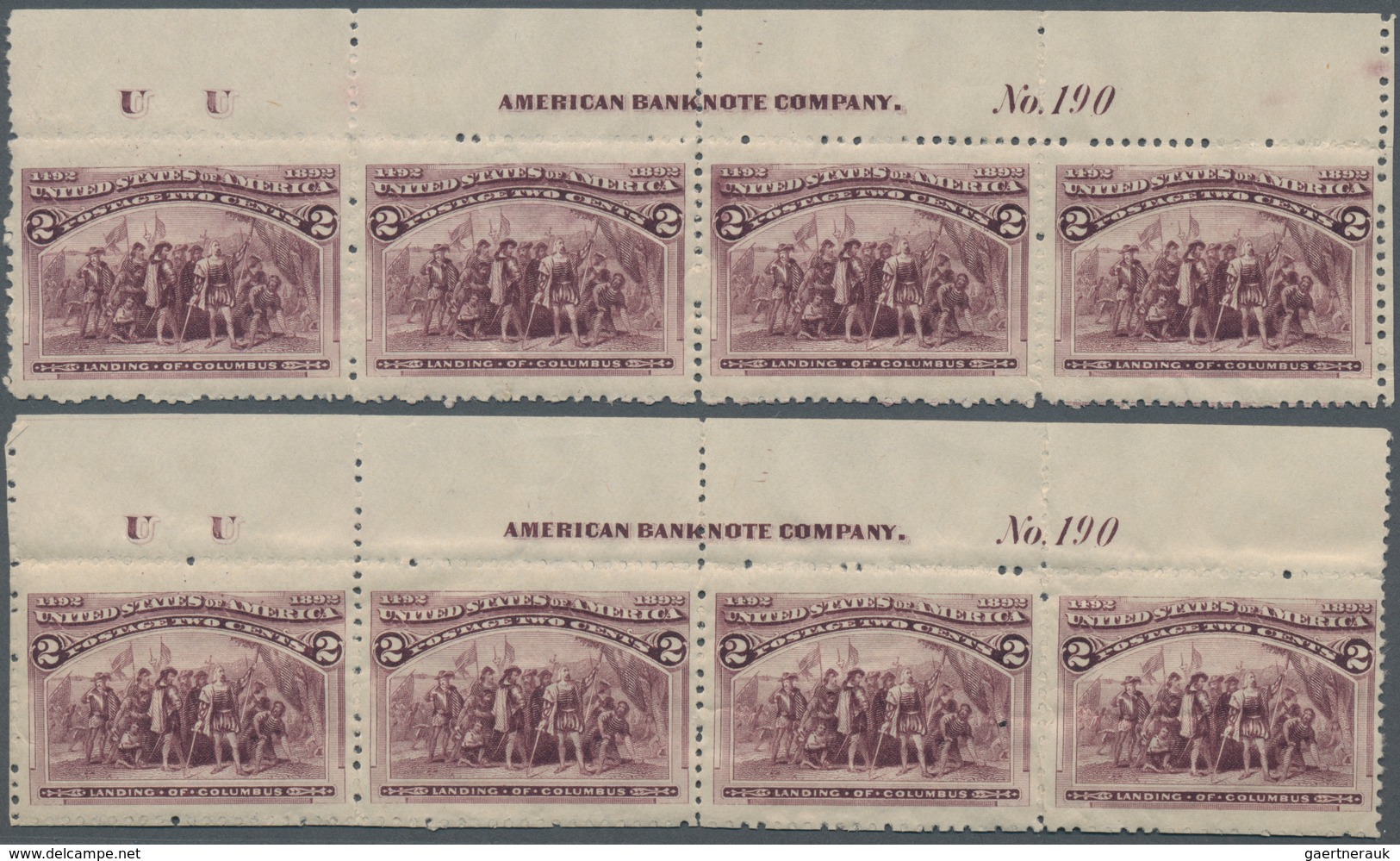 Vereinigte Staaten Von Amerika: Columbian Issue Plate No. And Imprint Strips Of Four, 2c (7), 3c, 4c - Other & Unclassified