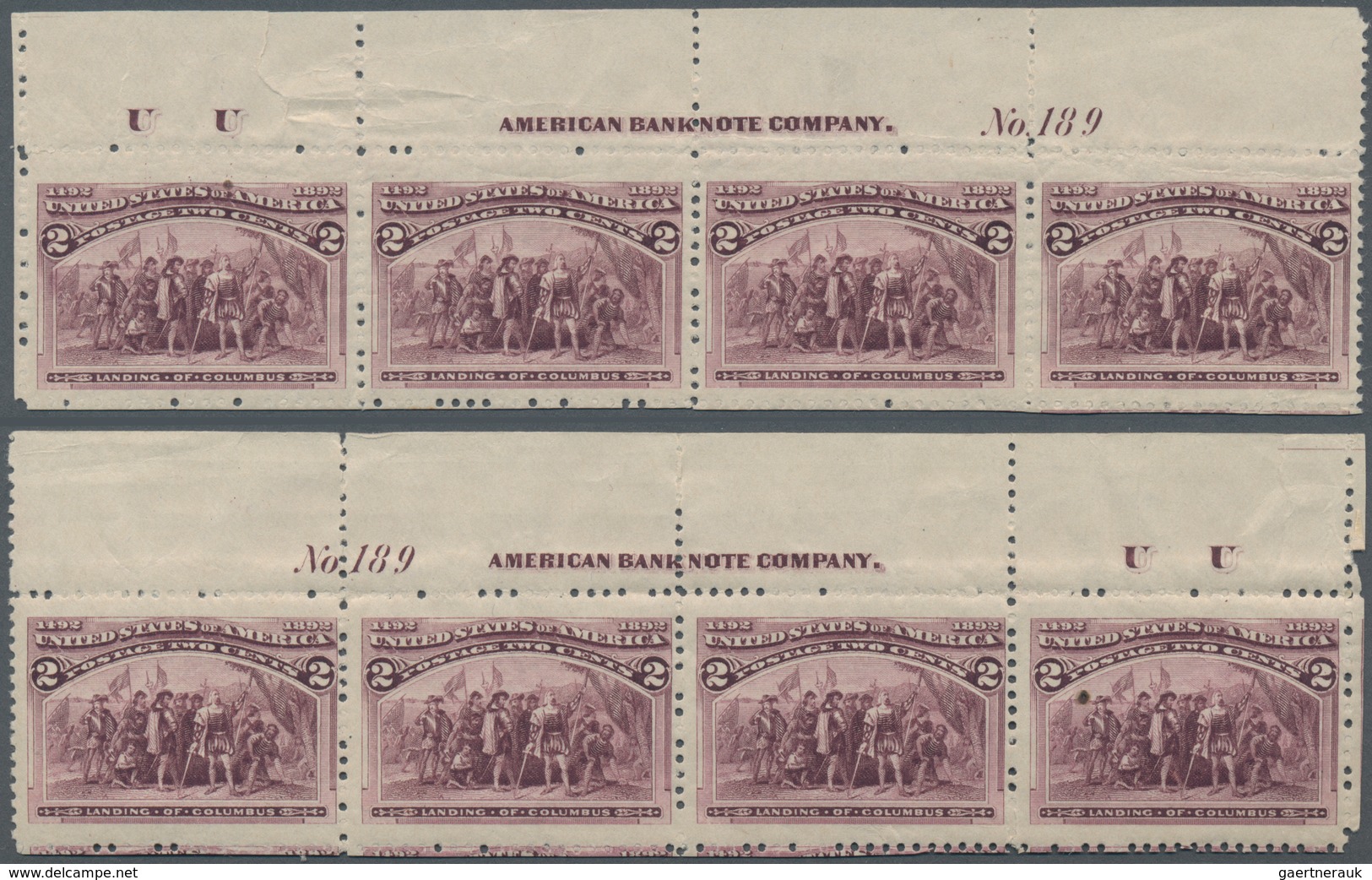 Vereinigte Staaten Von Amerika: Columbian Issue Plate No. And Imprint Strips Of Four, 2c (7), 3c, 4c - Other & Unclassified