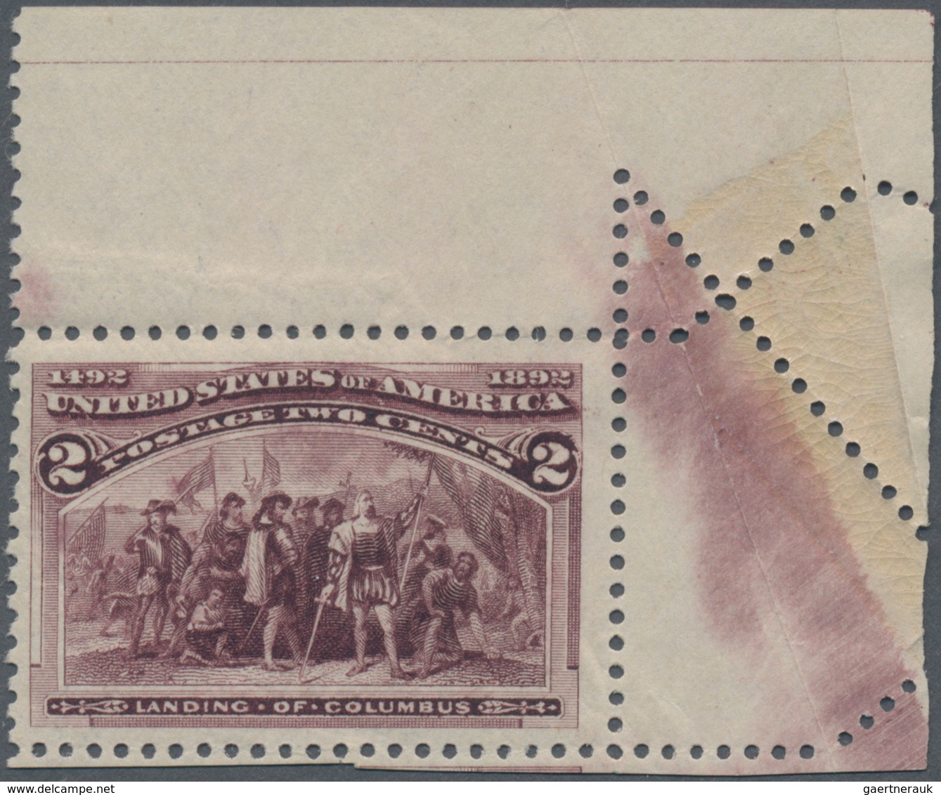 Vereinigte Staaten Von Amerika: 2c Columbian Issue (Scott 231), Never Hinged With Wide Top Right Cor - Other & Unclassified