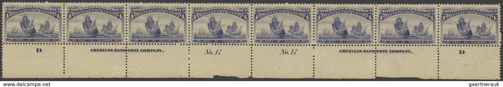 Vereinigte Staaten Von Amerika: 4c Columbus Issue (Scott No. 233), Bottom Double Plate No. 17, Impri - Other & Unclassified