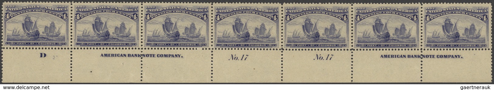 Vereinigte Staaten Von Amerika: 4c Columbus Issue (Scott No. 233), Bottom Double Plate No. 17, Impri - Other & Unclassified