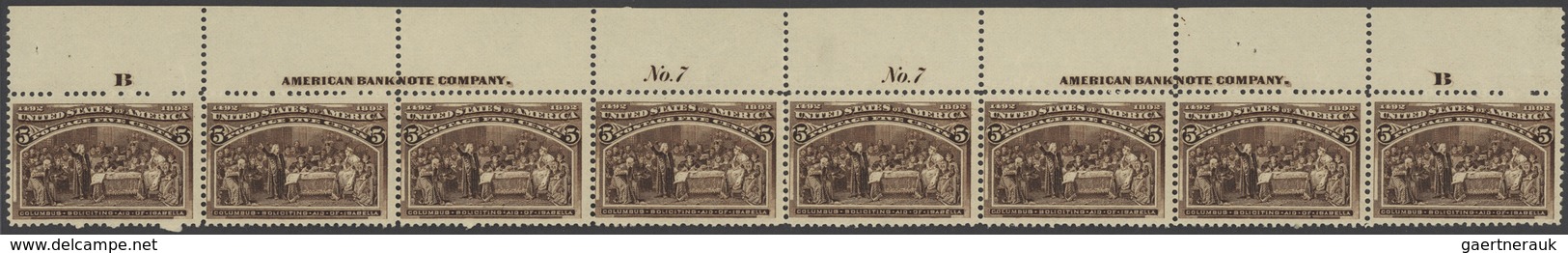 Vereinigte Staaten Von Amerika: 5c Columbus Issue (Scott No. 234), Top Double Plate No. 7, Imprint A - Other & Unclassified