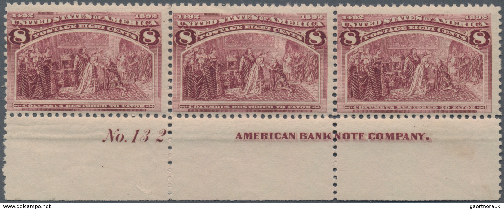 Vereinigte Staaten Von Amerika: 8c Columbus Issue (Scott No. 236), Bottom Left And Bottom Right Plat - Andere & Zonder Classificatie
