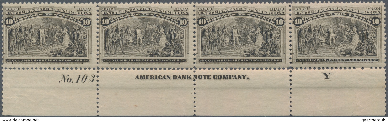 Vereinigte Staaten Von Amerika: 10c Columbus Issue (Scott No. 237), Never Hinged Bottom Plate No. 10 - Other & Unclassified