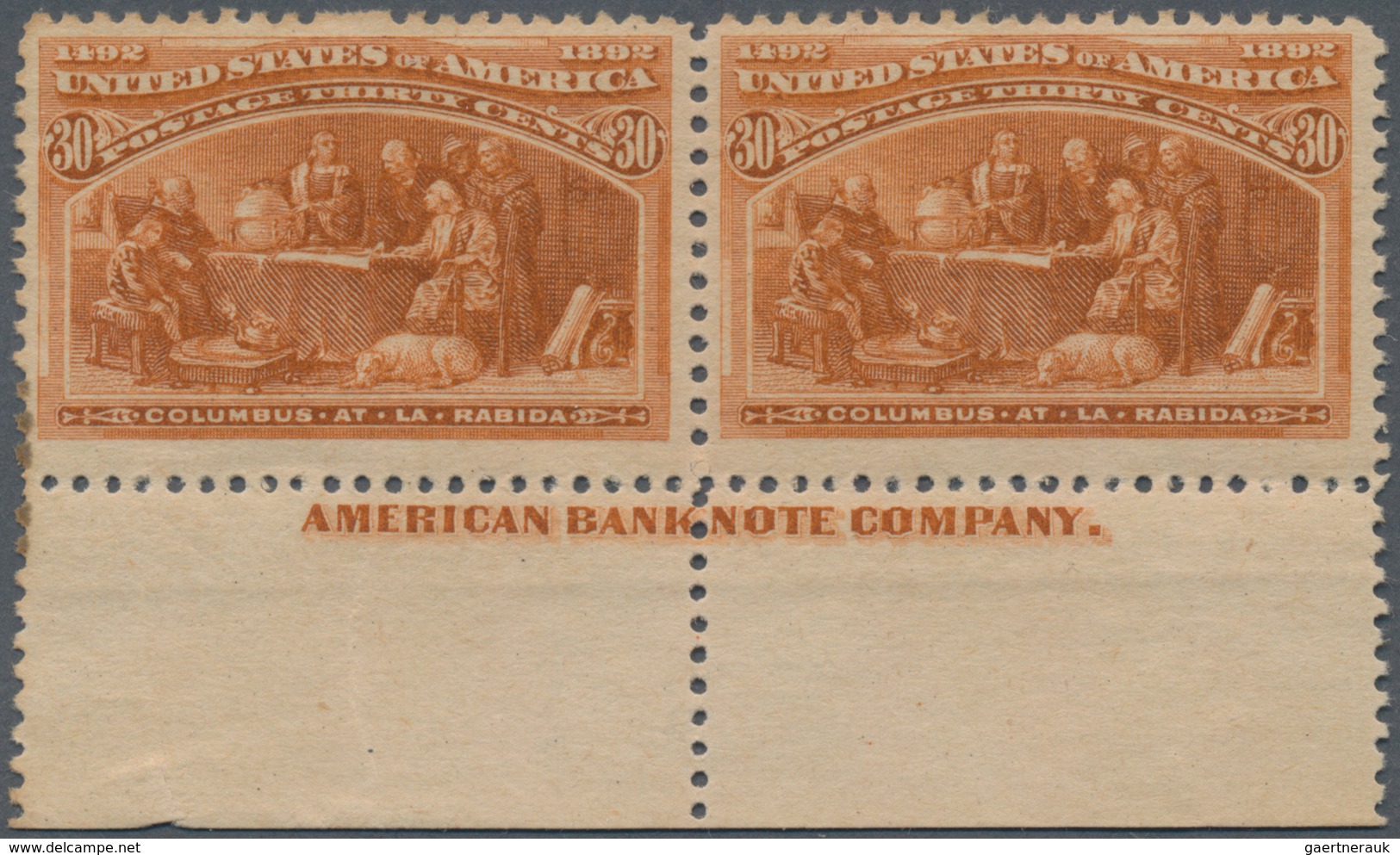 Vereinigte Staaten Von Amerika: 30c Columbus Issue (Scott No. 239), Never Hinged Bottom Imprint Pair - Other & Unclassified