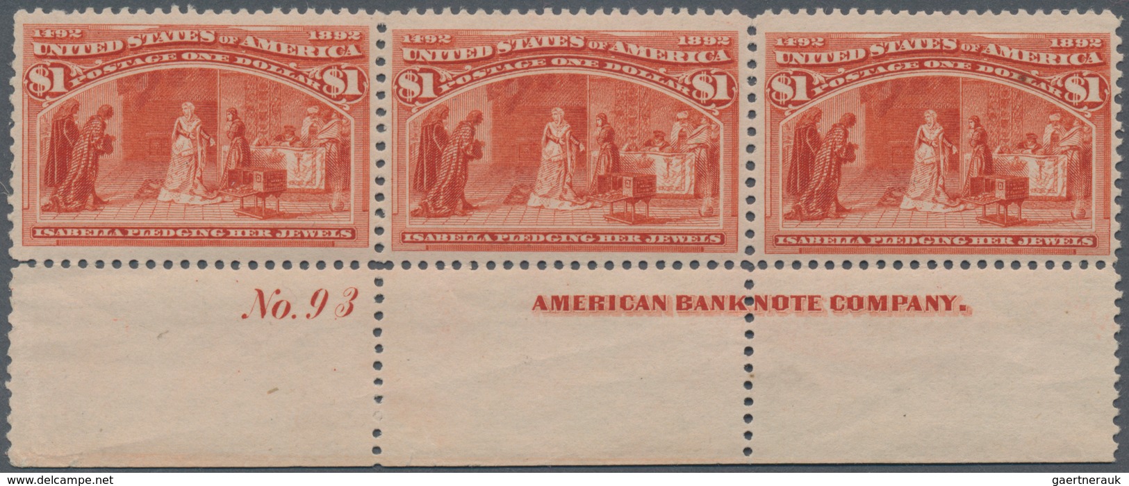 Vereinigte Staaten Von Amerika: $1.00 Columbus Issue (Scott No. 241), Never Hinged Bottom Plate No. - Other & Unclassified