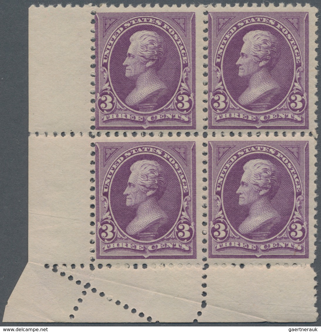 Vereinigte Staaten Von Amerika: 3c Unwatermarked 1894 (Scott 253), Never Hinged Bottom Left Corner B - Other & Unclassified