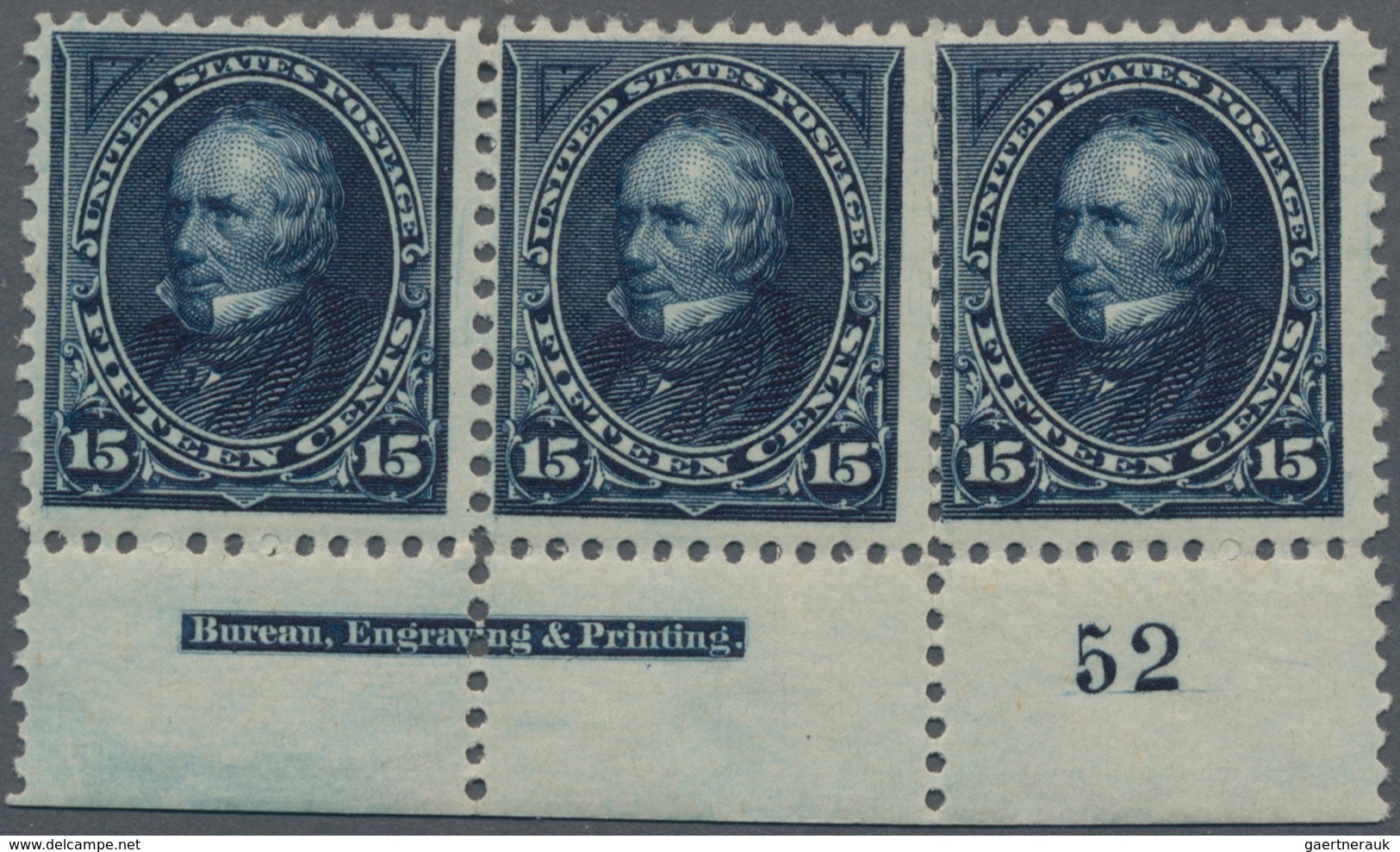 Vereinigte Staaten Von Amerika: 15c 1894 Unwatermarked (Scott 259), Never Hinged Bottom Plate No. 52 - Other & Unclassified