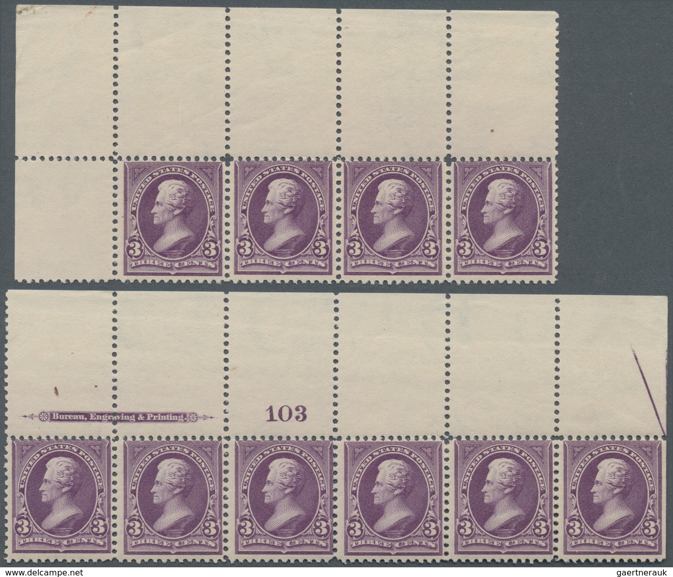 Vereinigte Staaten Von Amerika: 3c 1895 Watermarked (Scott 268), Never Hinged Full Top Plate No. 103 - Other & Unclassified