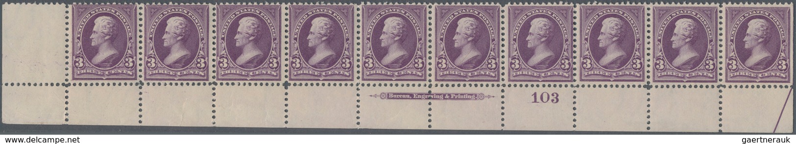 Vereinigte Staaten Von Amerika: 3c 1895 Watermarked (Scott 268), Never Hinged Bottom Plate No. 103, - Other & Unclassified