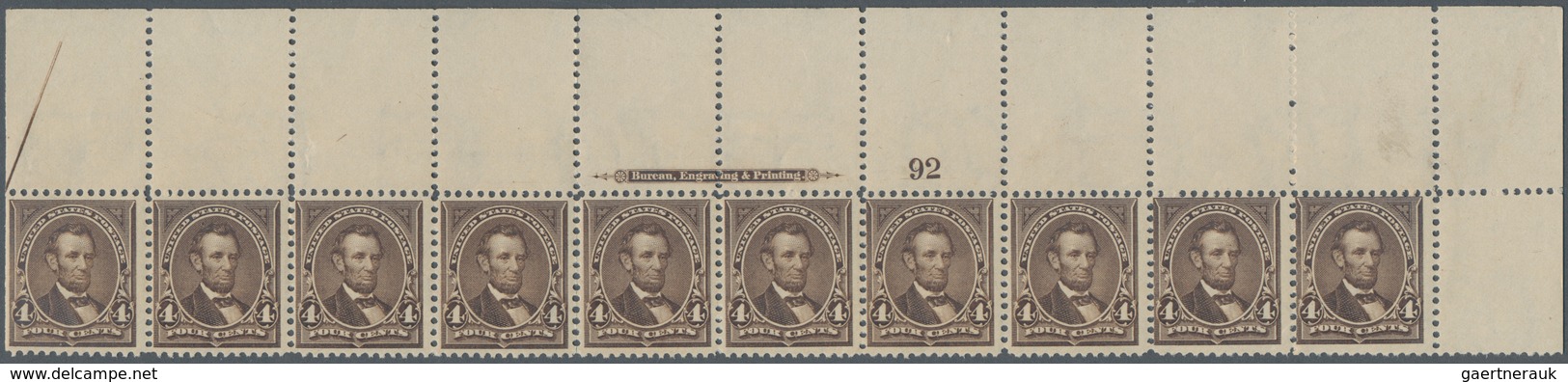 Vereinigte Staaten Von Amerika: 4c 1895 Watermarked (Scott 269), Never Hinged Full Top Plate No. 92, - Other & Unclassified