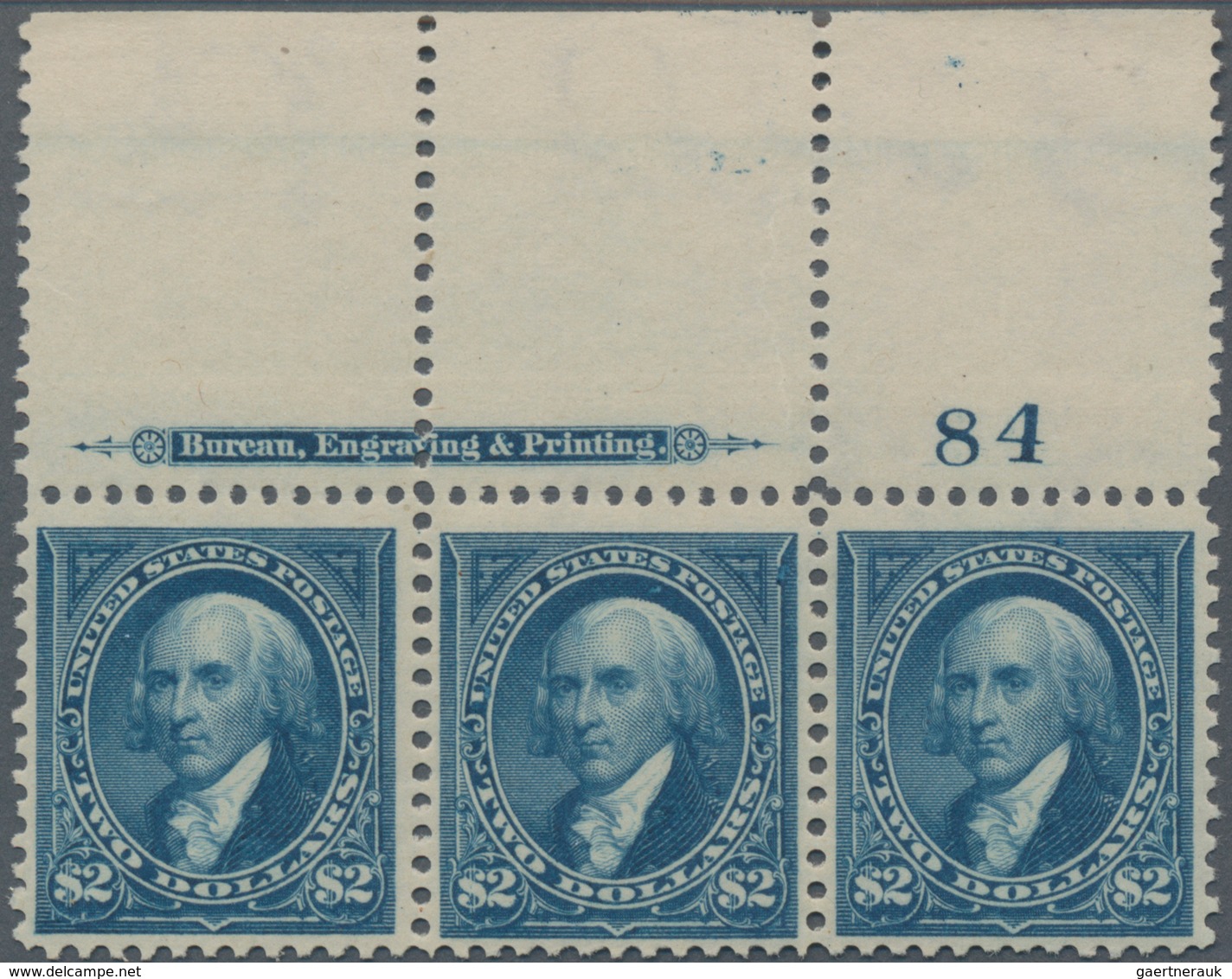 Vereinigte Staaten Von Amerika: $2.00 1895 Watermarked (Scott 277), Never Hinged Full Top Plate No. - Other & Unclassified