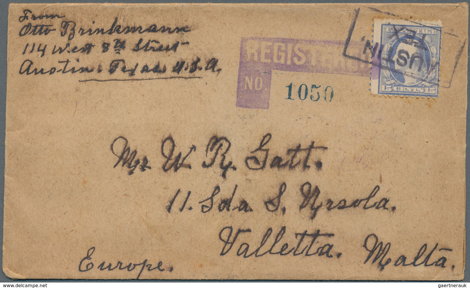 Vereinigte Staaten Von Amerika: 1914, Registered Letter Cancelled With Boxed "AUSTIN TX" On "14-5-14 - Other & Unclassified