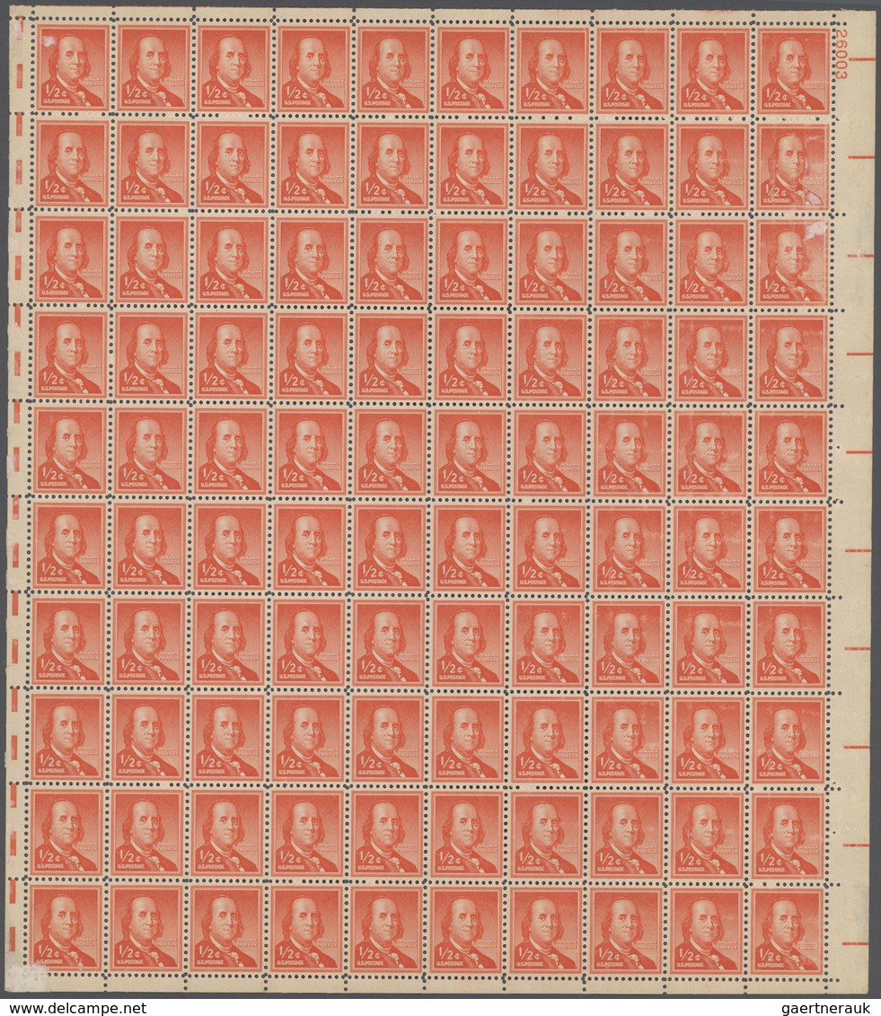 Vereinigte Staaten Von Amerika: 1954, 1/2 Cent Franklin, Twelve Mnh Sheets, Each Containig 100 Stamp - Other & Unclassified