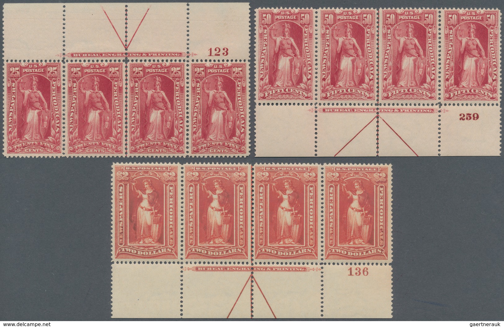 Vereinigte Staaten von Amerika - Zeitungsmarken: 1c-$100 1895-97 Watermarked Newspaper Issues (Scott