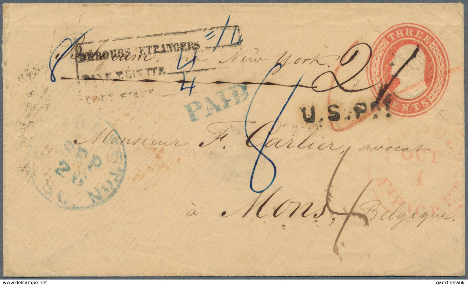 Vereinigte Staaten Von Amerika - Ganzsachen: 1853, Stationery Envelope Washington 3 C Red On Yellow- - Andere & Zonder Classificatie