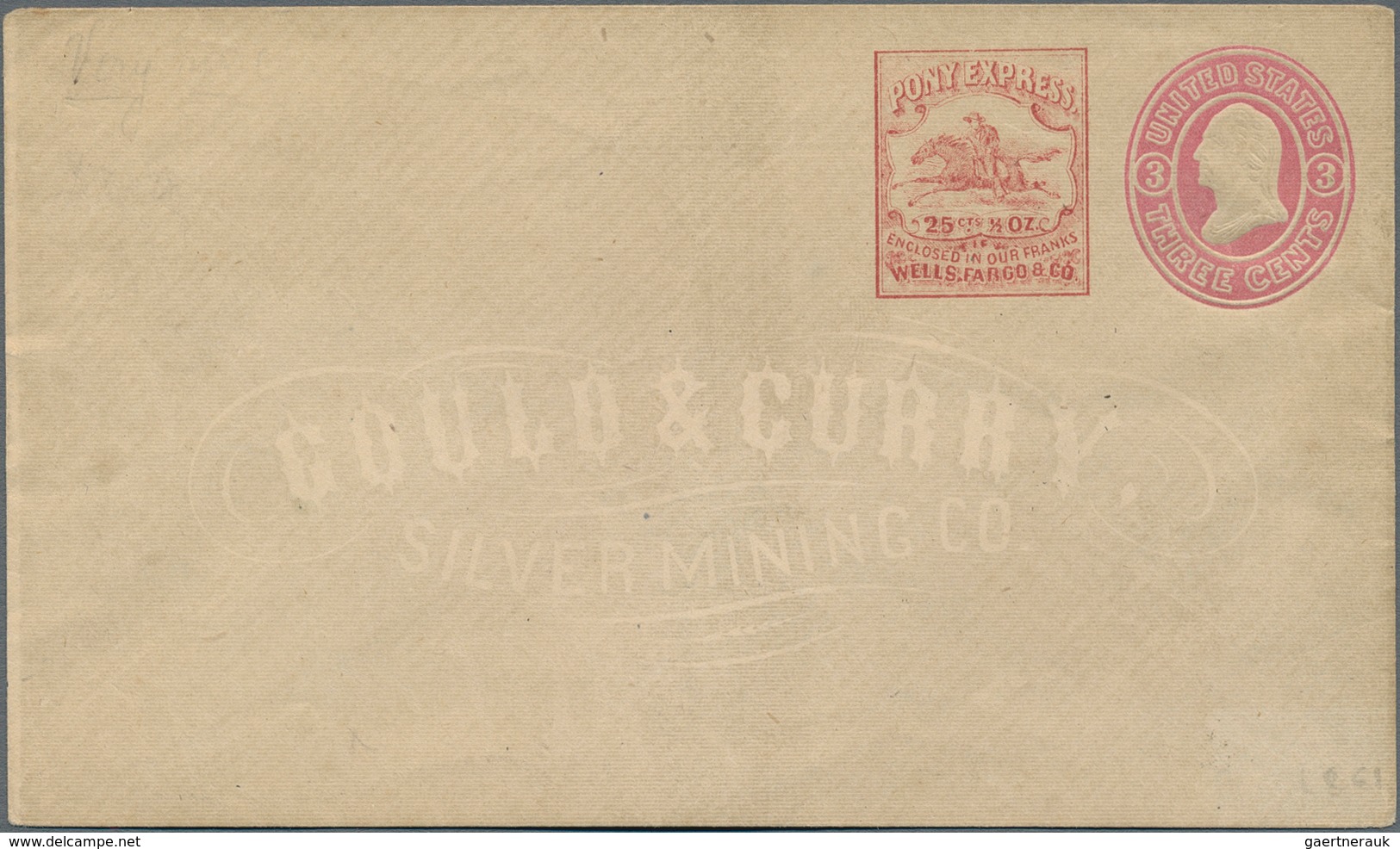 Vereinigte Staaten Von Amerika - Ganzsachen: 1861 WELLS FARGO: Postal Stationery Envelope 3c. Pink W - Andere & Zonder Classificatie