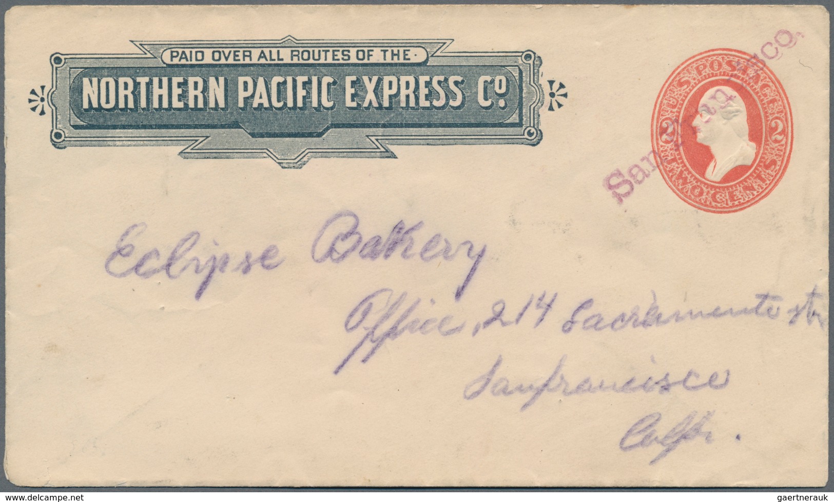 Vereinigte Staaten Von Amerika - Ganzsachen: 1882, 2 Cent Stationery Envelope "NORTHERN PACIFIC EXPR - Andere & Zonder Classificatie
