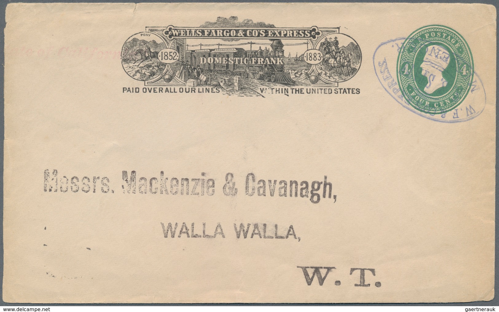Vereinigte Staaten Von Amerika - Ganzsachen: 1883 4 Cent "WELS FARGO & C's EXPRESS" Envelope Cancell - Andere & Zonder Classificatie