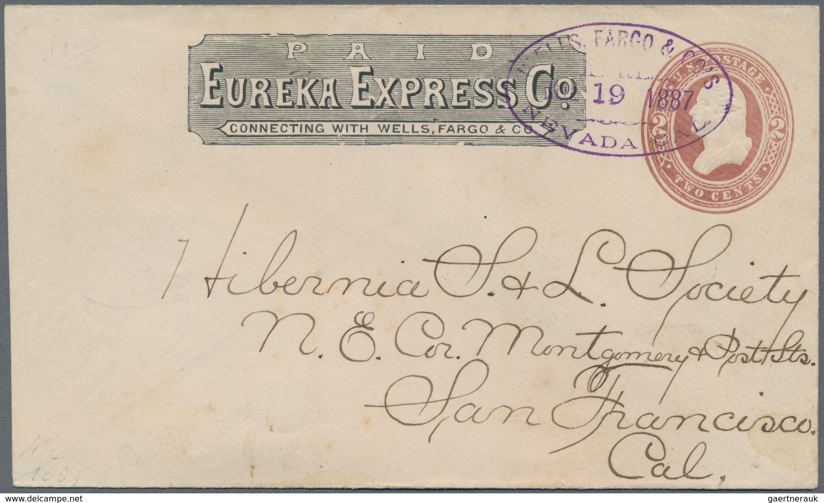 Vereinigte Staaten Von Amerika - Ganzsachen: 1887, 2 Cent Stationery Envelope "PAID EUREKA EXPRESS C - Otros & Sin Clasificación