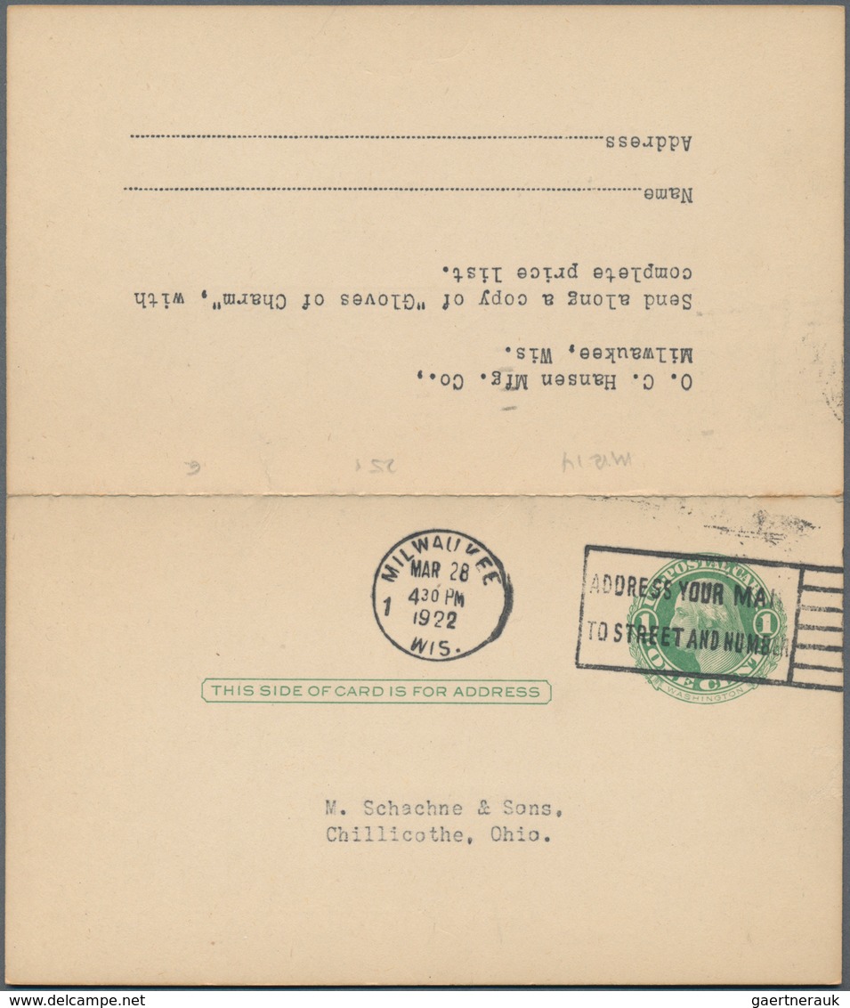 Vereinigte Staaten Von Amerika - Ganzsachen: 1908/22 Three Postal Stationery Postcards, Double Cards - Other & Unclassified