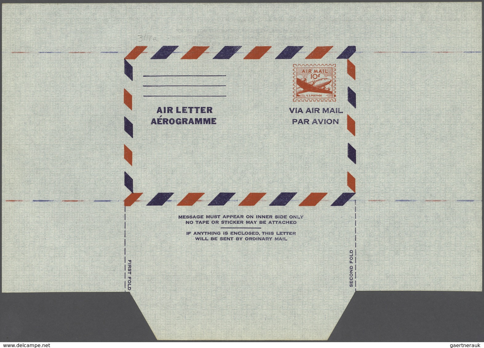 Vereinigte Staaten Von Amerika - Ganzsachen: 1951 Unused And Unfolded Aerogram 10c Bright Red On Pal - Other & Unclassified