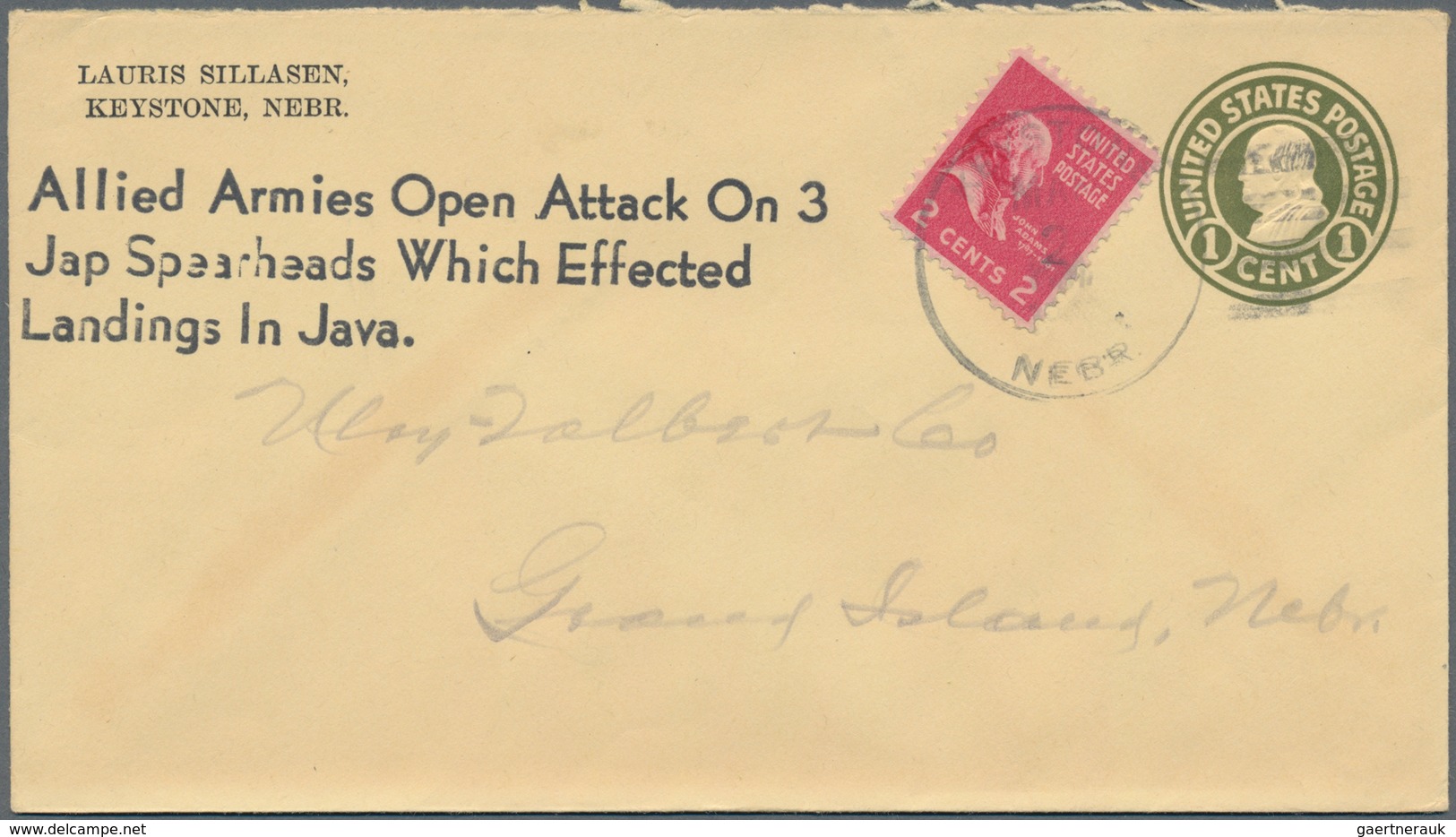 Vereinigte Staaten Von Amerika - Stempel: 1942 Used Postal Stationery Envelope 1 Cent Green On Yello - Marcofilie