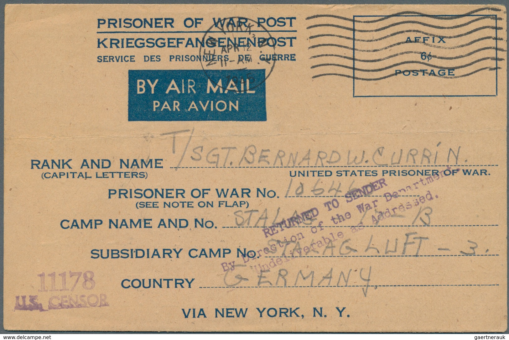 Vereinigte Staaten Von Amerika - Militärpost / Feldpost: 1944/1945, Five POW Airmail Lettersheets Us - Autres & Non Classés