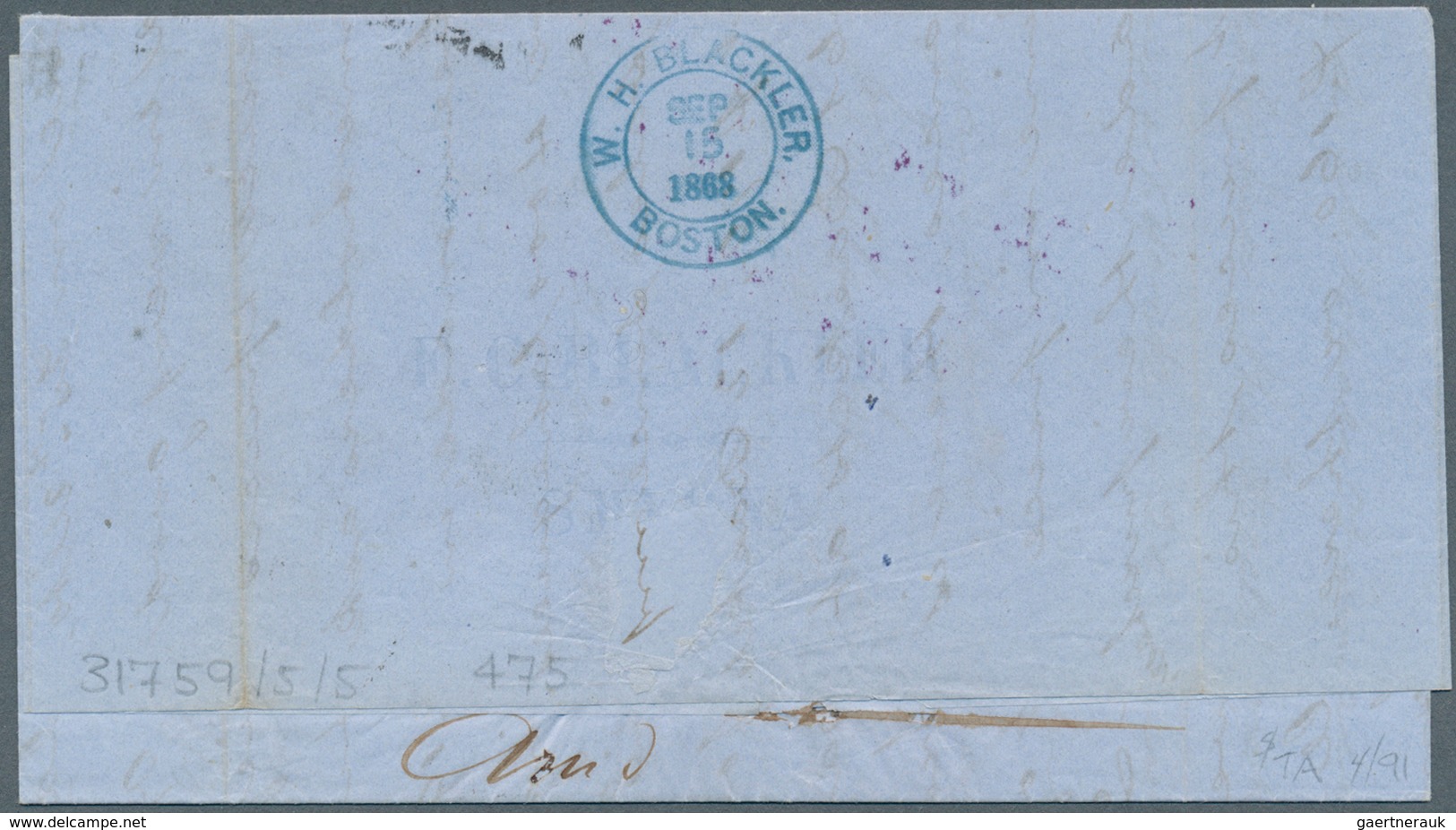 Vereinigte Staaten Von Amerika - Transatlantik-Mail: 1868 Forwarded Letter From Smyrna, Turkey To Ne - Other & Unclassified