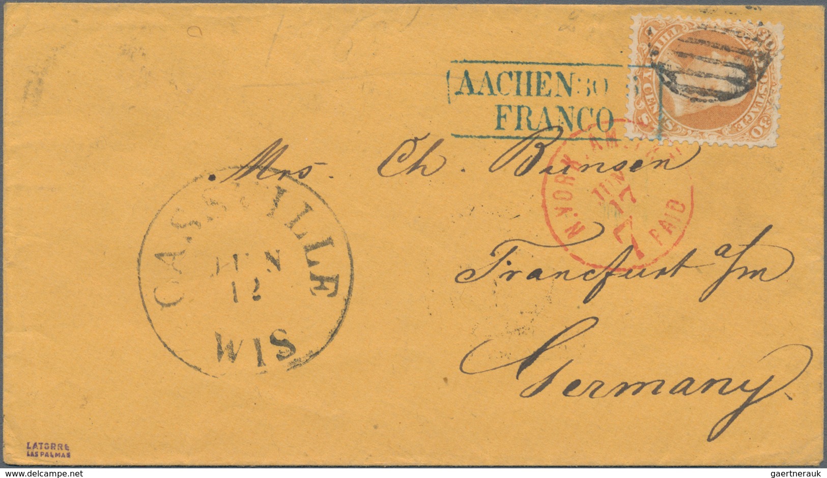 Vereinigte Staaten Von Amerika - Transatlantik-Mail: 1865, Transatlantic Letter Franked With 30 C. O - Andere & Zonder Classificatie