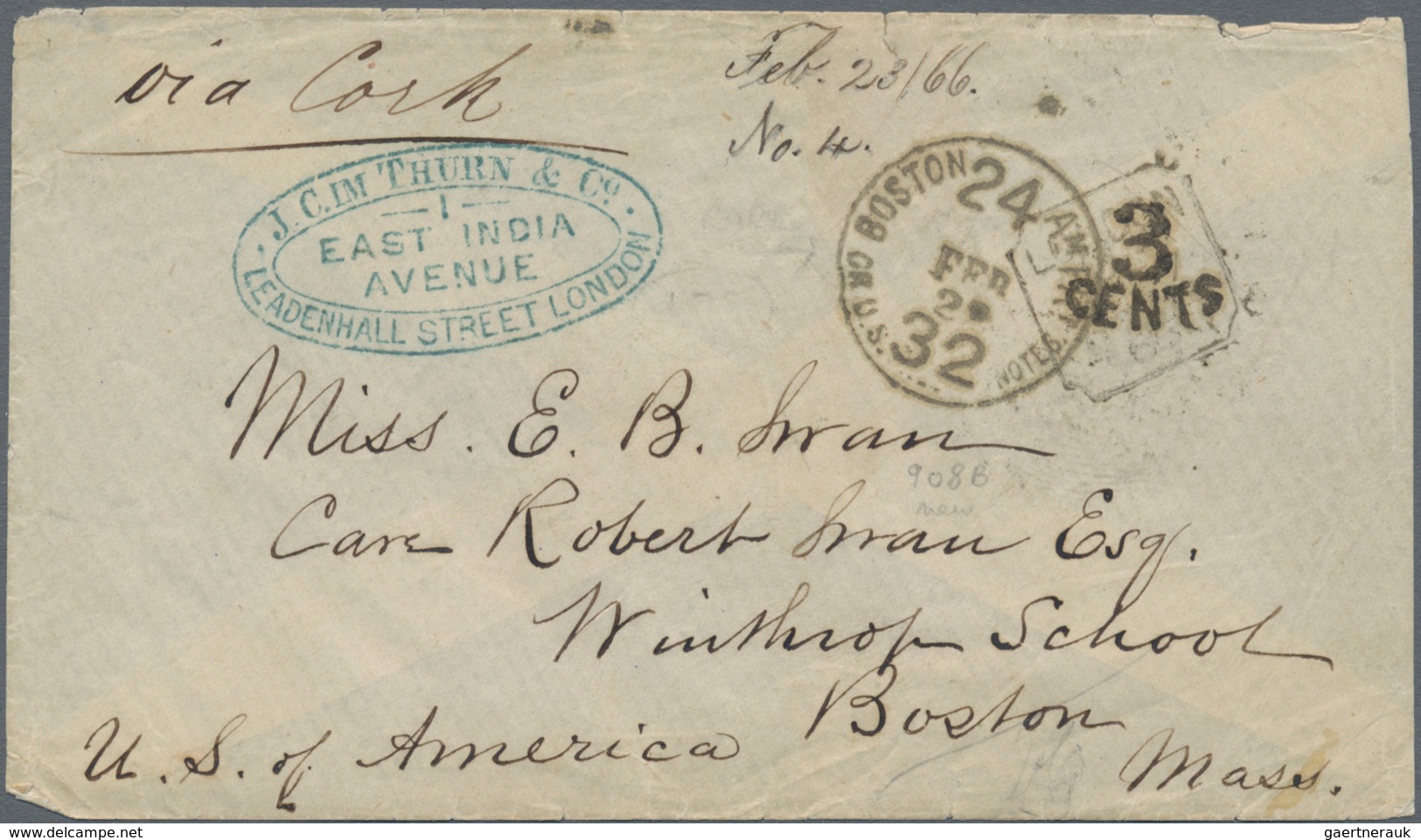 Vereinigte Staaten Von Amerika - Transatlantik-Mail: 1866, Letter Sent By Steamer "Cork" From London - Other & Unclassified
