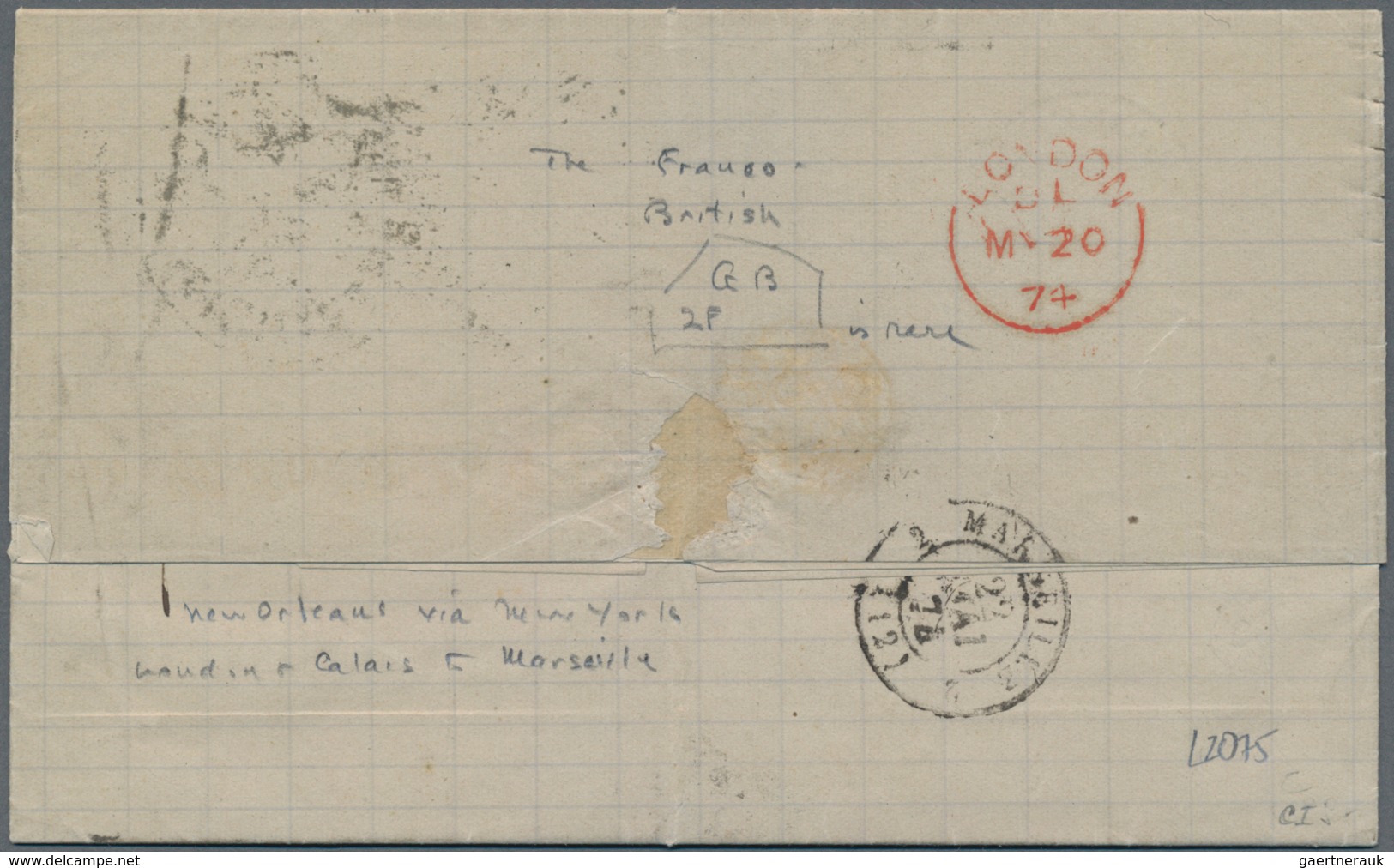 Vereinigte Staaten Von Amerika - Transatlantik-Mail: 1874, Transatlantic Letter From New Orleans Via - Andere & Zonder Classificatie