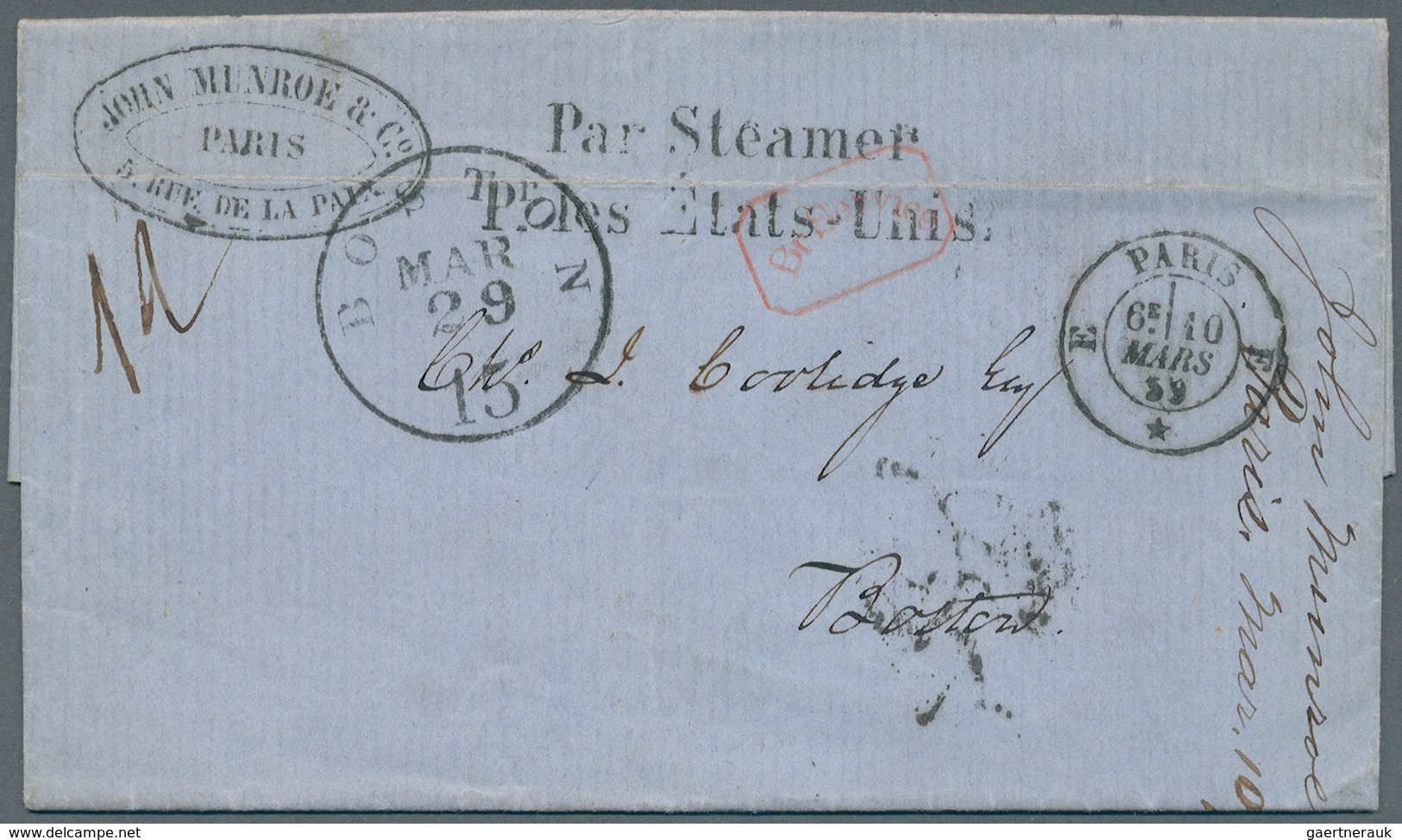 Vereinigte Staaten Von Amerika - Besonderheiten: 1859 Folded Letter From Paris To Boston Bearing Sca - Andere & Zonder Classificatie