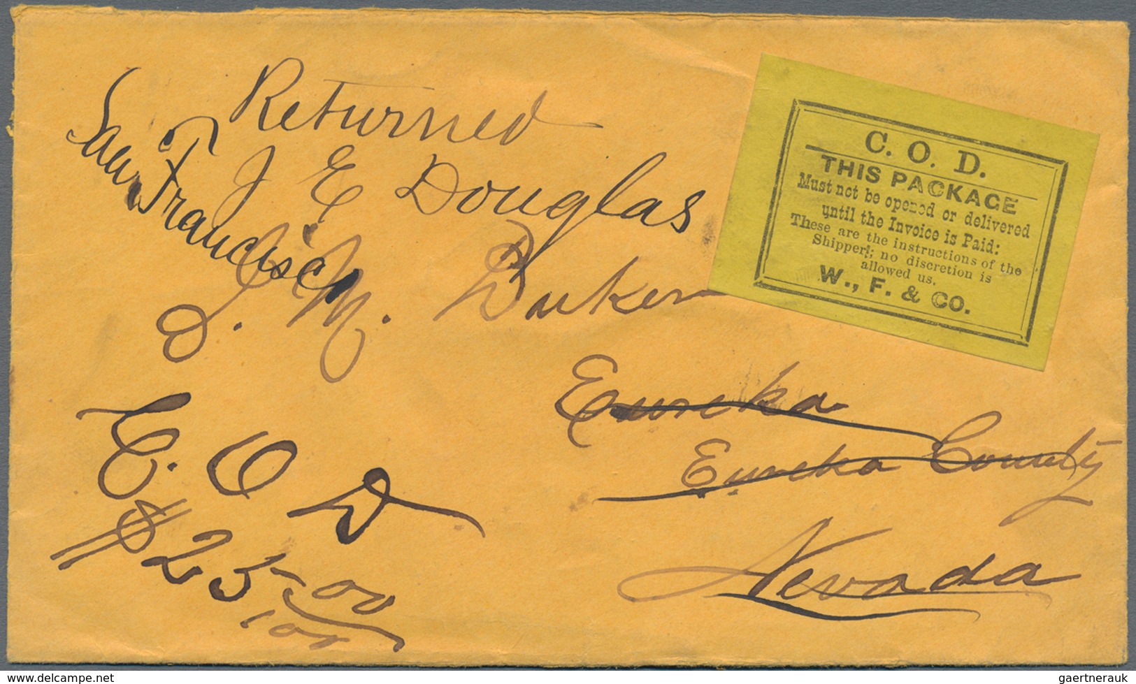 Vereinigte Staaten Von Amerika - Besonderheiten: 1870, Appr., Envelope Addressed Tor Eureka, Nevada - Other & Unclassified