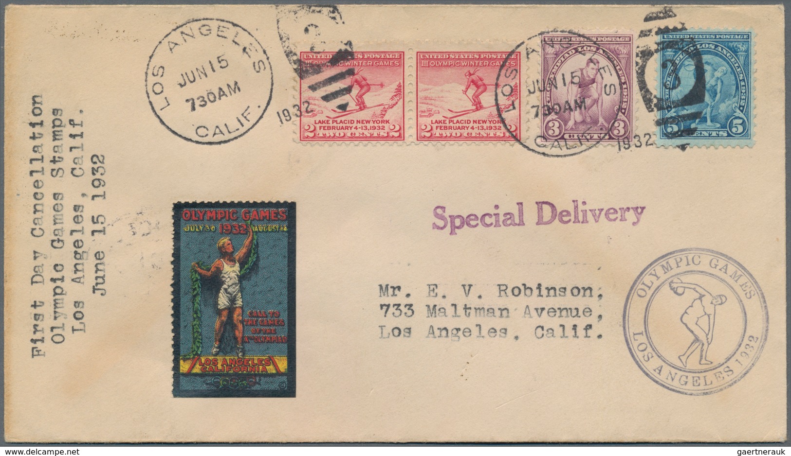 Vereinigte Staaten Von Amerika - Besonderheiten: 1932 OLYMPIC GAMES FDC With Complete Issue 3 Cents - Other & Unclassified