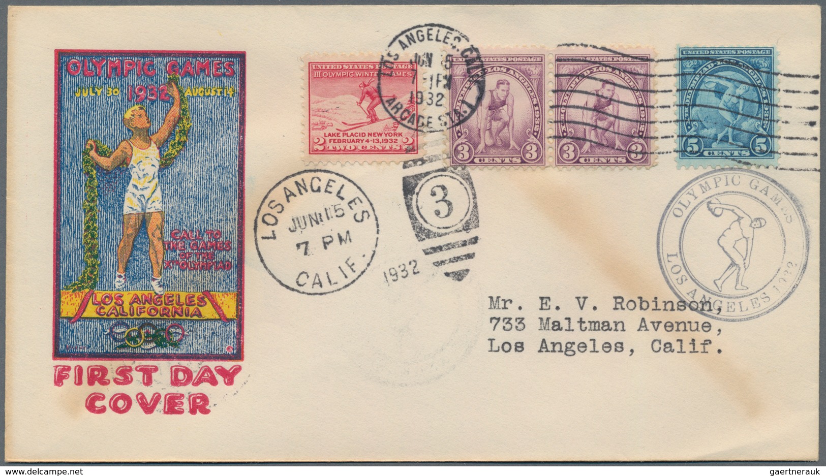 Vereinigte Staaten Von Amerika - Besonderheiten: 1932 OLYMPIC GAMES FDC With Complete Issue 3 Cents - Other & Unclassified