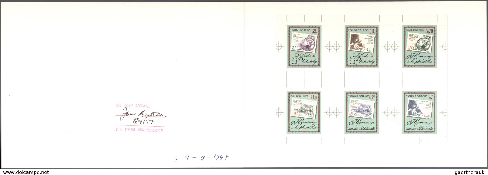 Vereinte Nationen - Alle Ämter: 1997, Approved Die Proofs For The Issue "Tribute To Philately" Of Al - New York/Geneva/Vienna Joint Issues