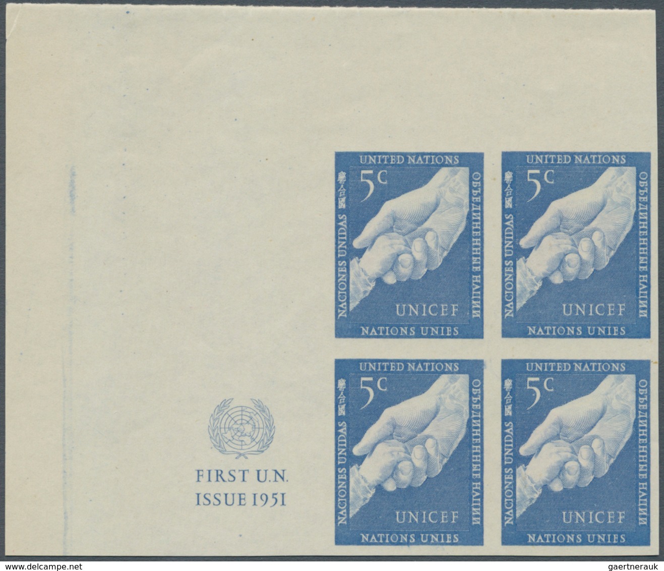 Vereinte Nationen - New York: 1951, Wide Margined Imperforated MNH Corner Block Of Four (top Left) P - Other & Unclassified