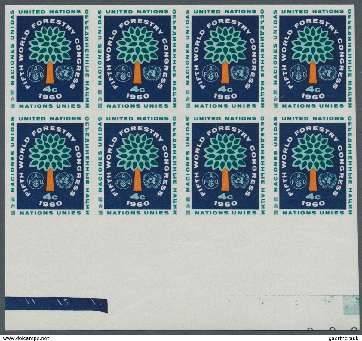 Vereinte Nationen - New York: 1960. Imperforate Block Of 8 For The 4c Value Of The Issue "Fifth Worl - Other & Unclassified