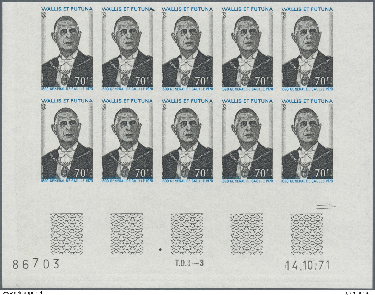 Wallis- Und Futuna-Inseln: 1971, One Year Death Of Charles De Gaulle Set Of Two In IMPERFORATE Block - Other & Unclassified