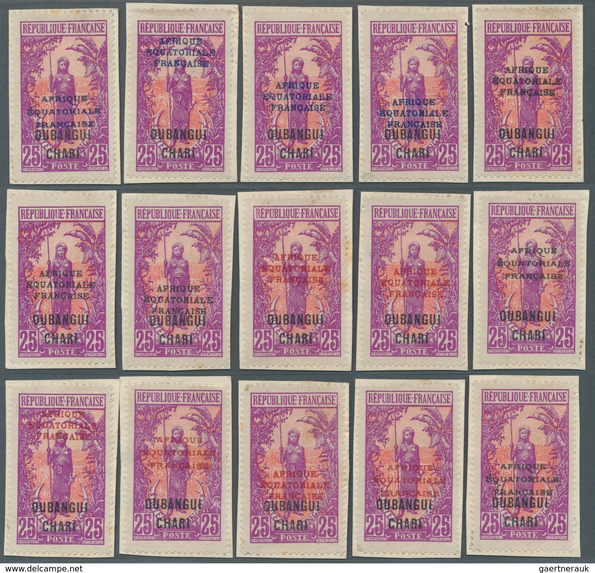 Zentralafrikanische Republik: 1924, Oubangi-Chari, 25c. Purple/red "Bakalois Woman", Group Of 15 Ove - Centraal-Afrikaanse Republiek